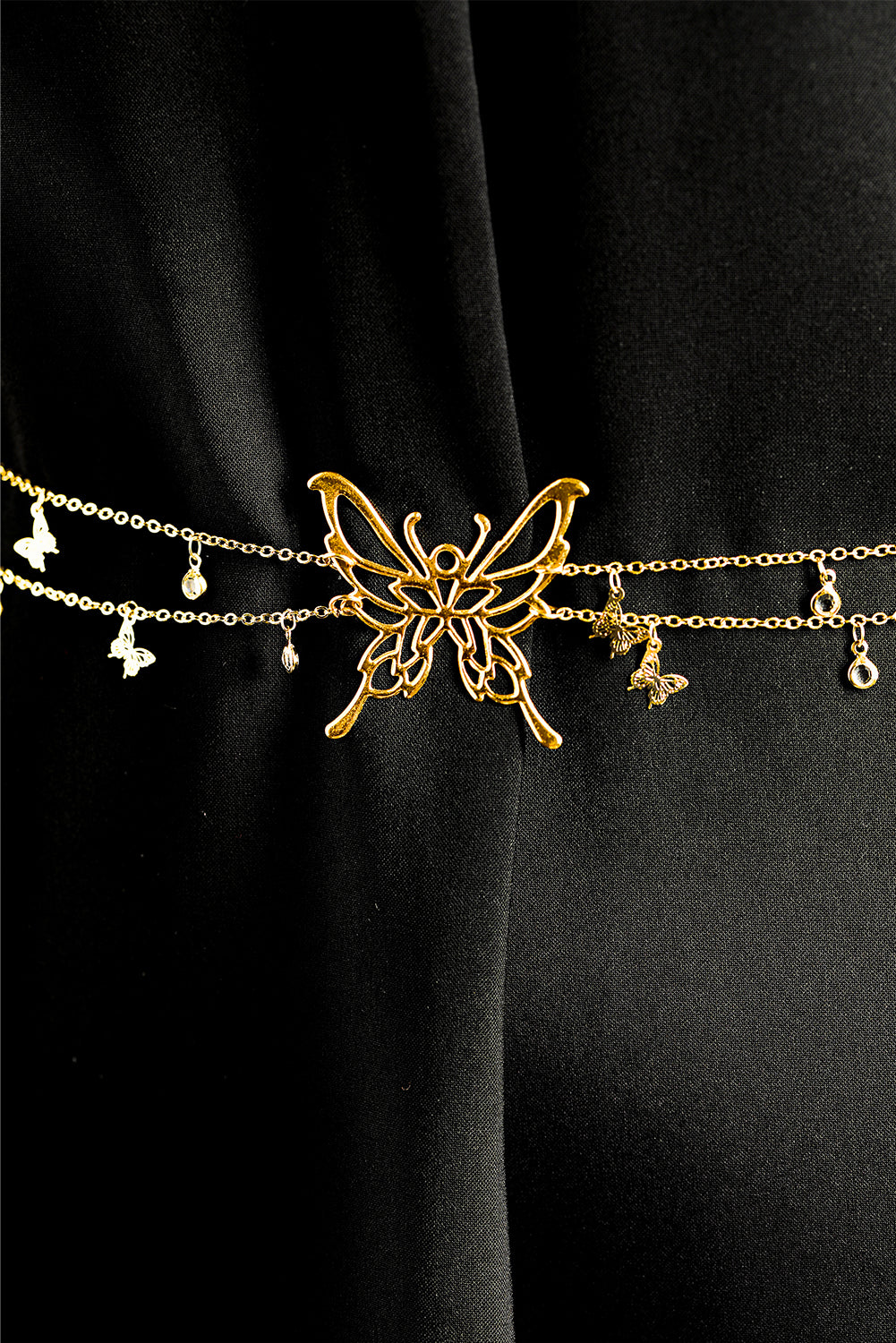 Gold Butterfly Decor Tassel Plate Alloy Layered Waist Chain