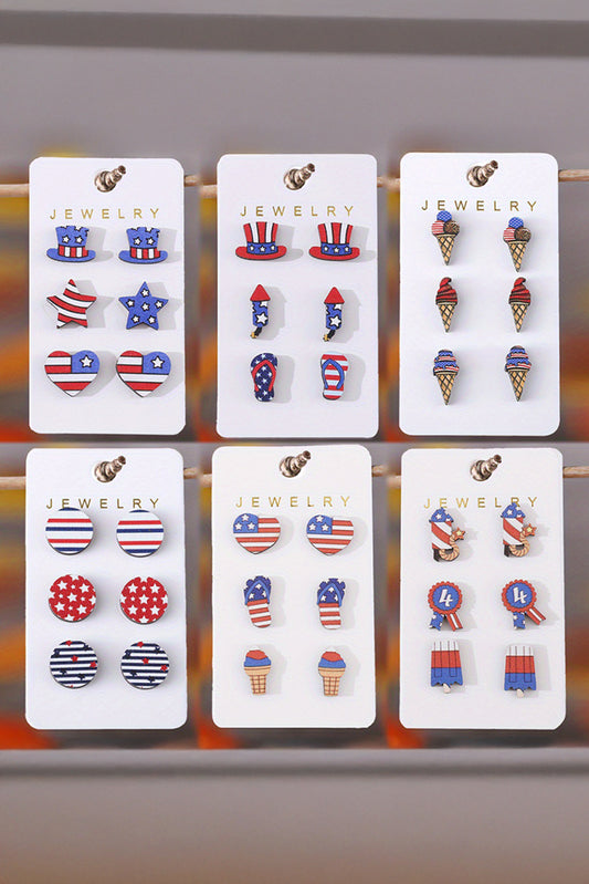 Dark Blue American Flag Hat Star Heart Stud Earrings