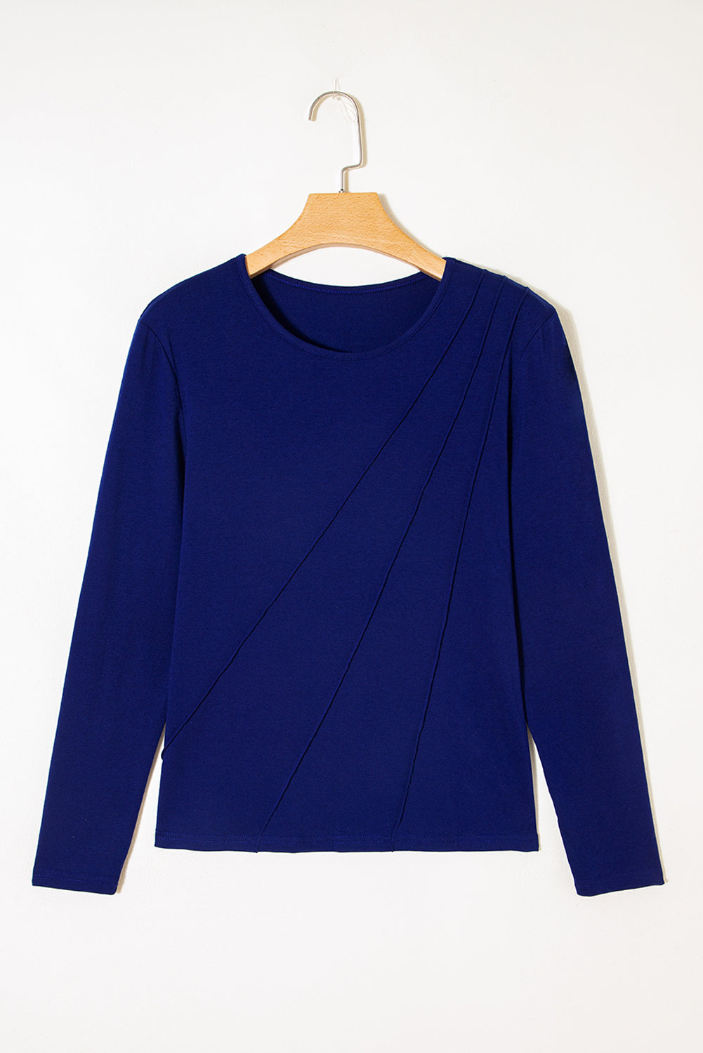 Navy Blue Asymmetric Seam Detail Solid Color Long Sleeve Top