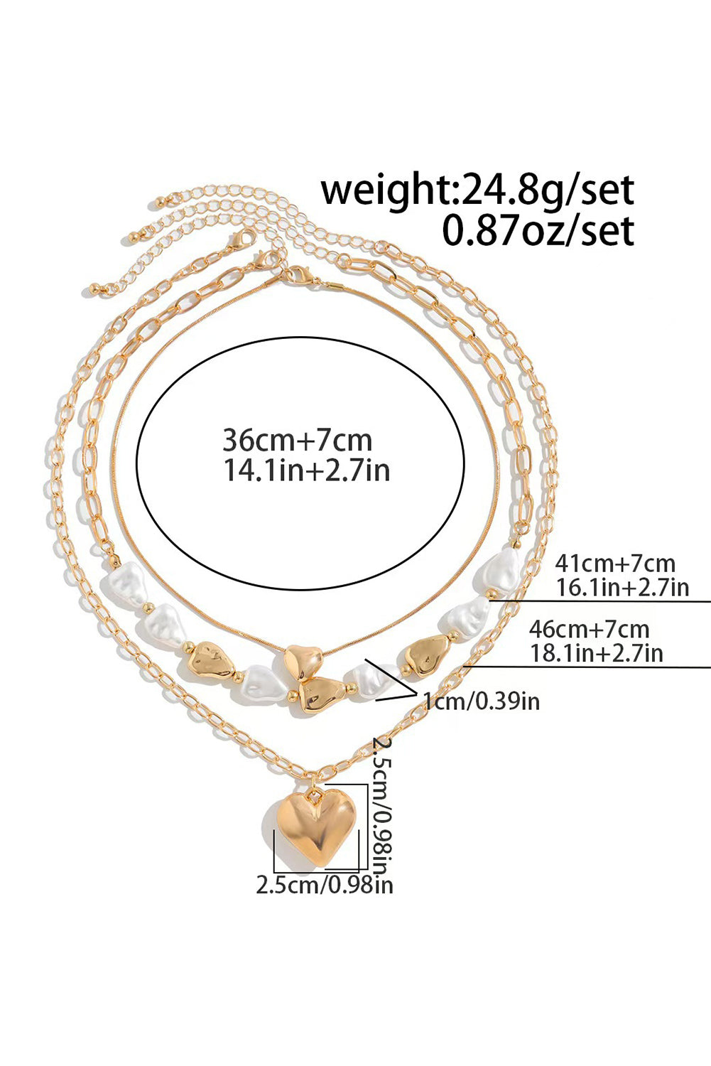 Gold Plated Layered Heart Pendant Irregular Pearl Layered Necklace