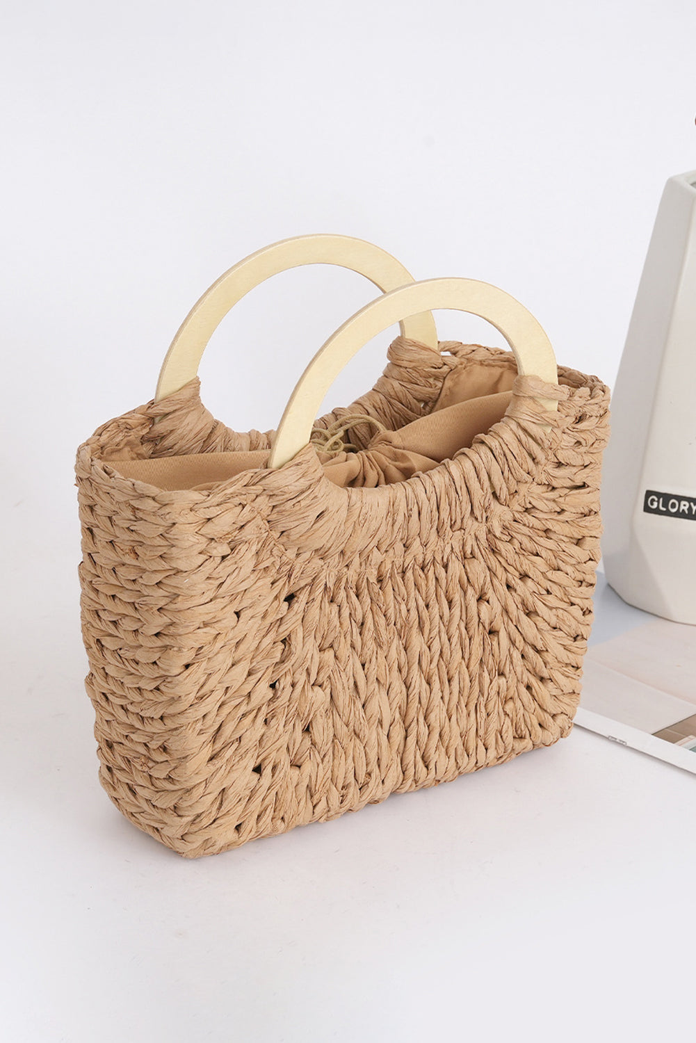 Camel Retro Straw Woven Handle Bag
