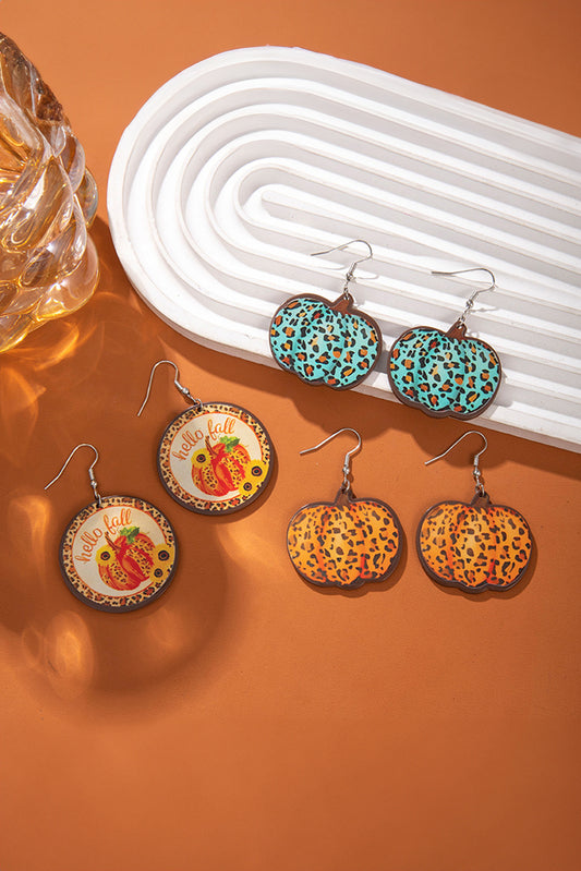 Orange Leopard Pumpkin Open Hook Earrings