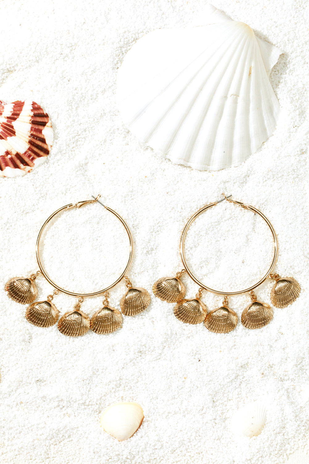 Gold Plated Alloy Bohemian Vacation Shell Hoop Earrings