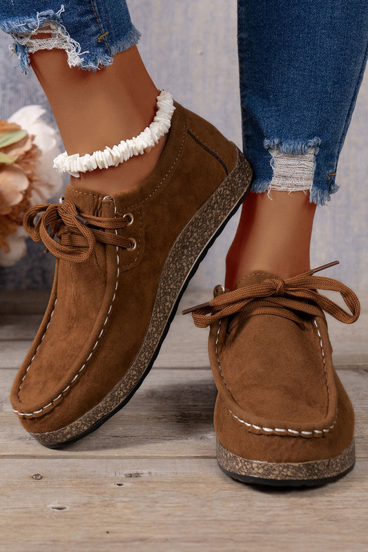 Coffee Thick Sole Lace-up Casual Shoes