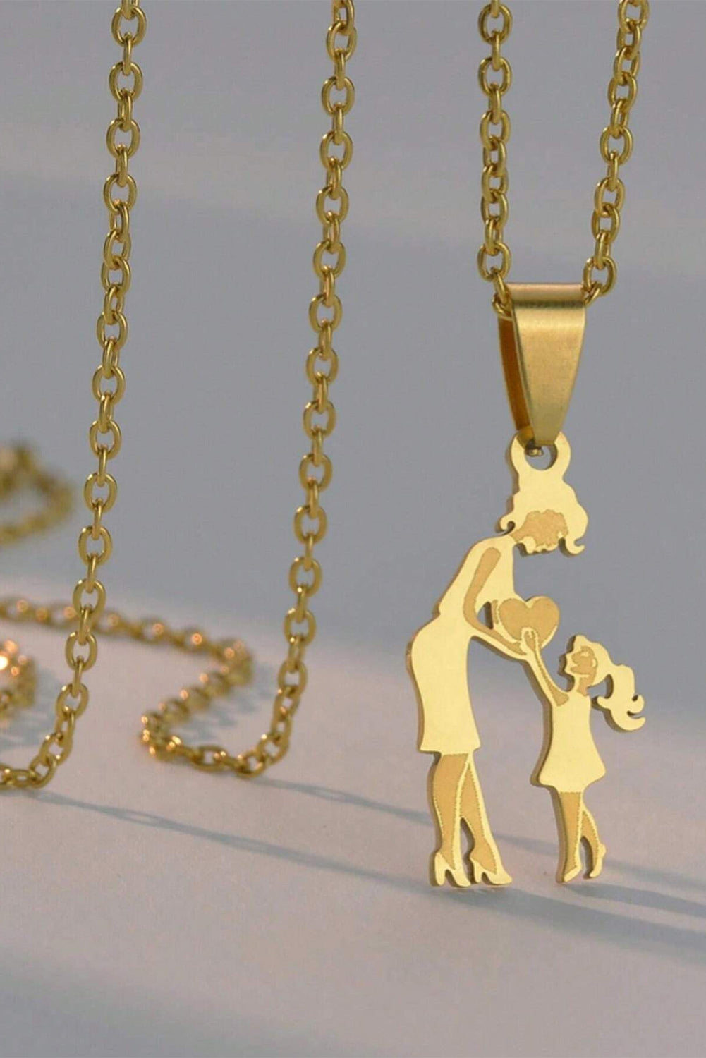 Gold Mother Daughter Heart Pendant Plated Alloy Necklace