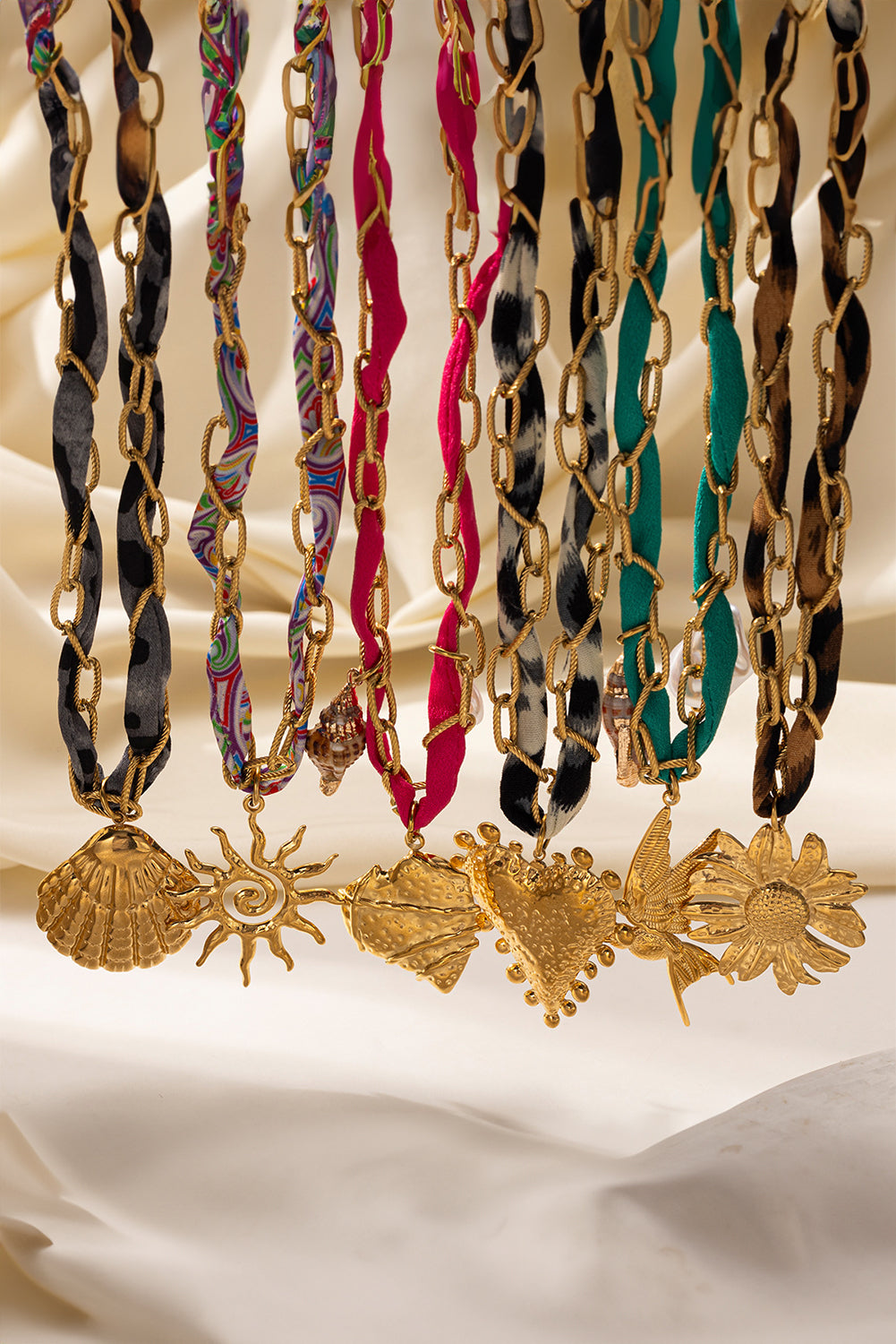 Gold Plated Chain Boho Scarf Twine Sun Goddess Necklace