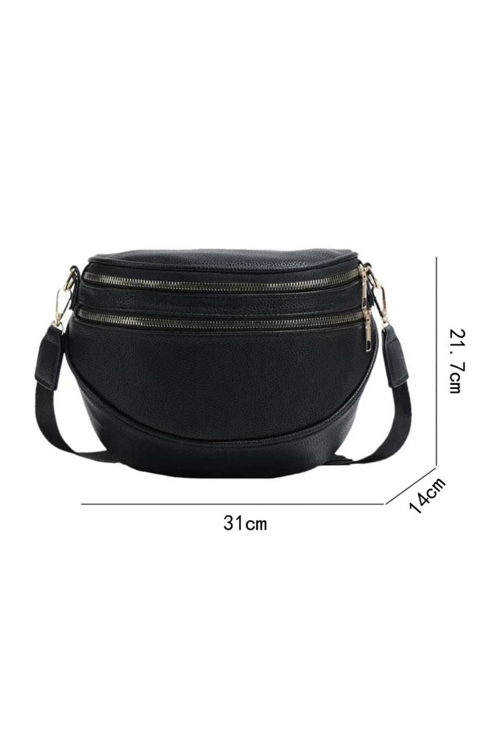 Black Double Zip Faux Leather Crossbody Bag