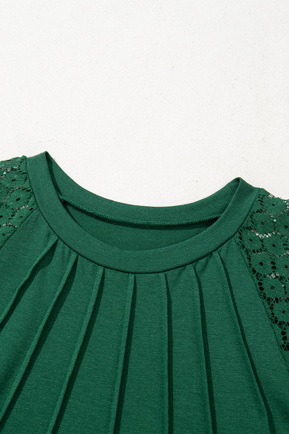 Blackish Green Contrast Lace Raglan Sleeve Pleated Detail Shift Dress