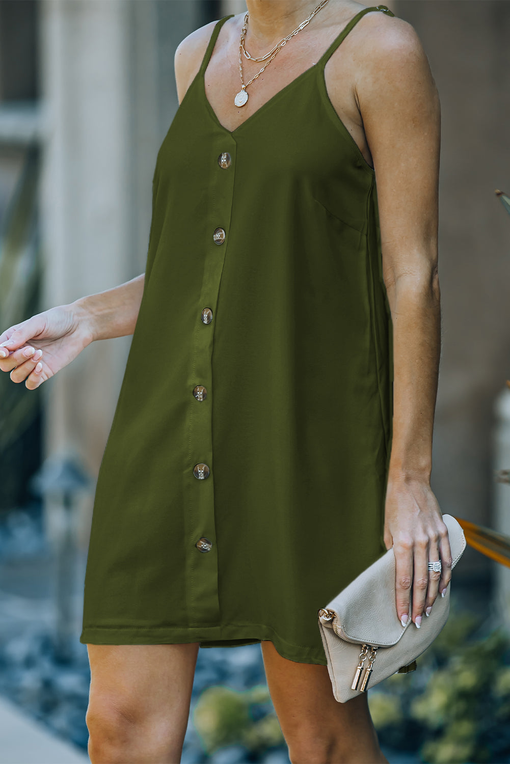 Green Buttoned Slip Dress