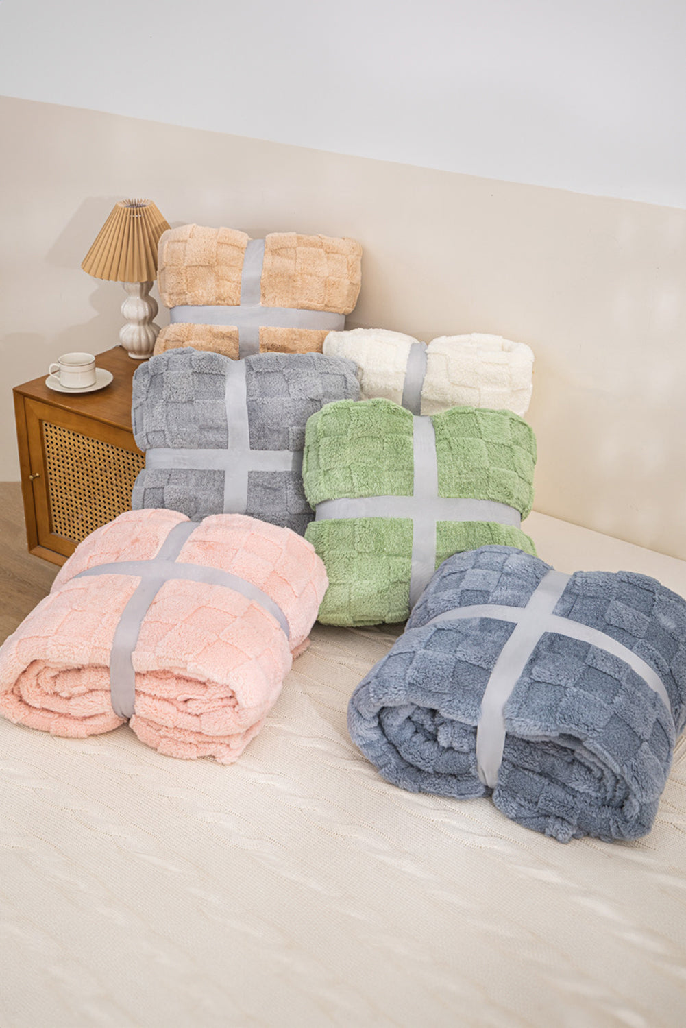 Grass Green Checkered Texture Large Plush Blanket