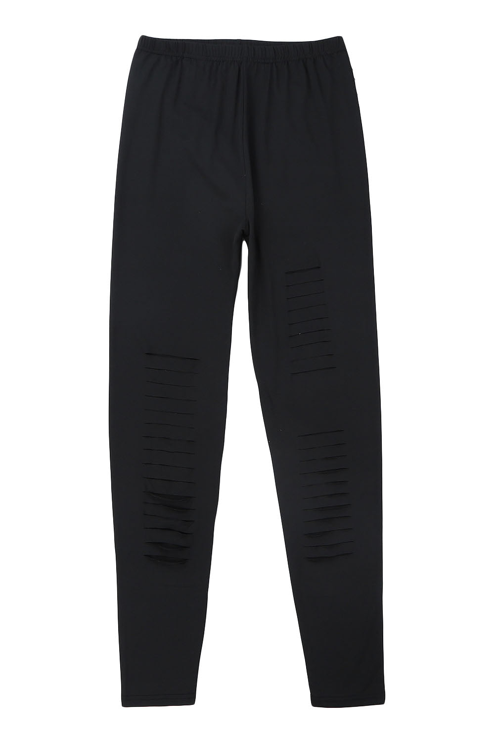 Black Solid Color High Waist Ripped Leggings