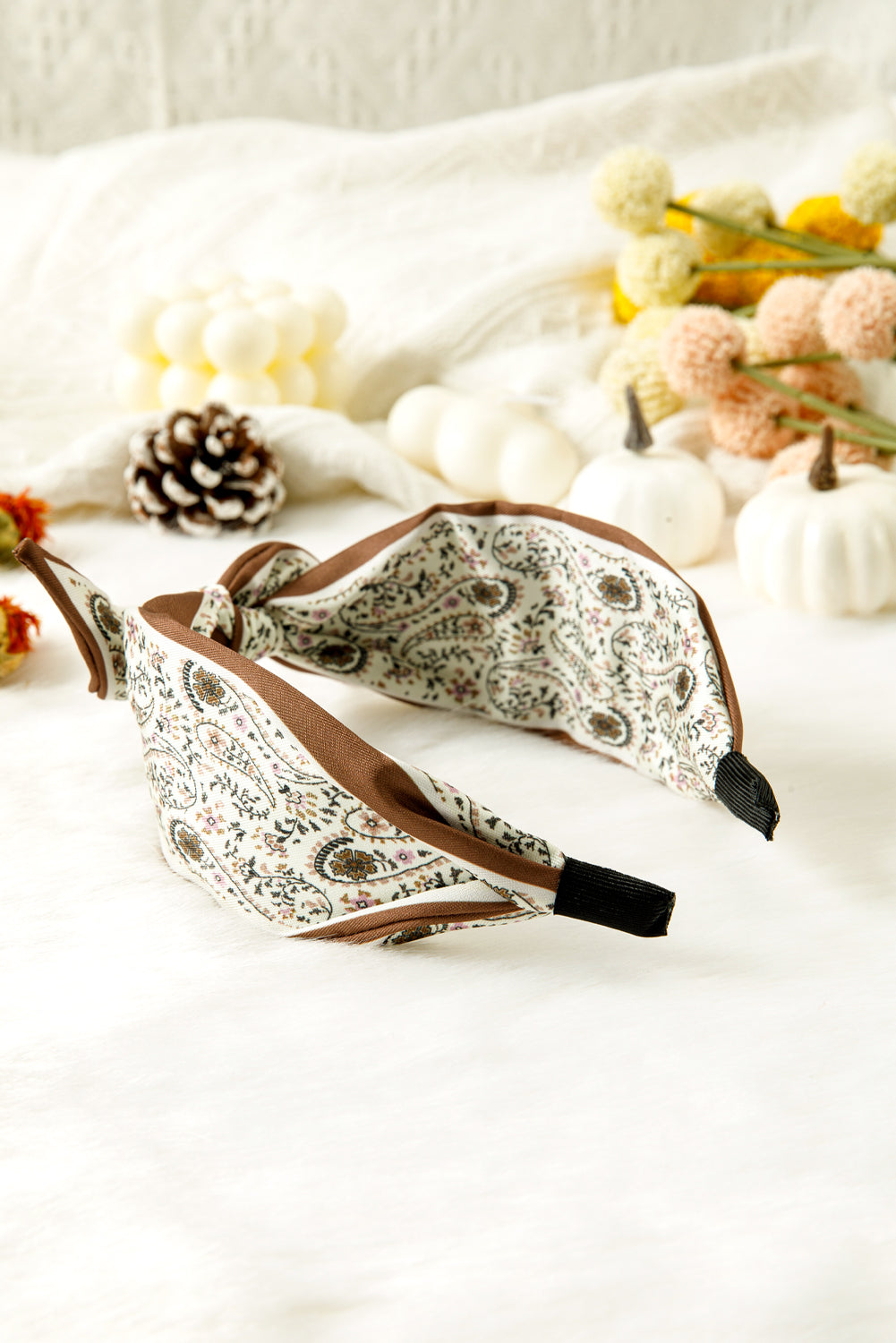 White Bohemian Floral Print Satin Bow Knot Hairband