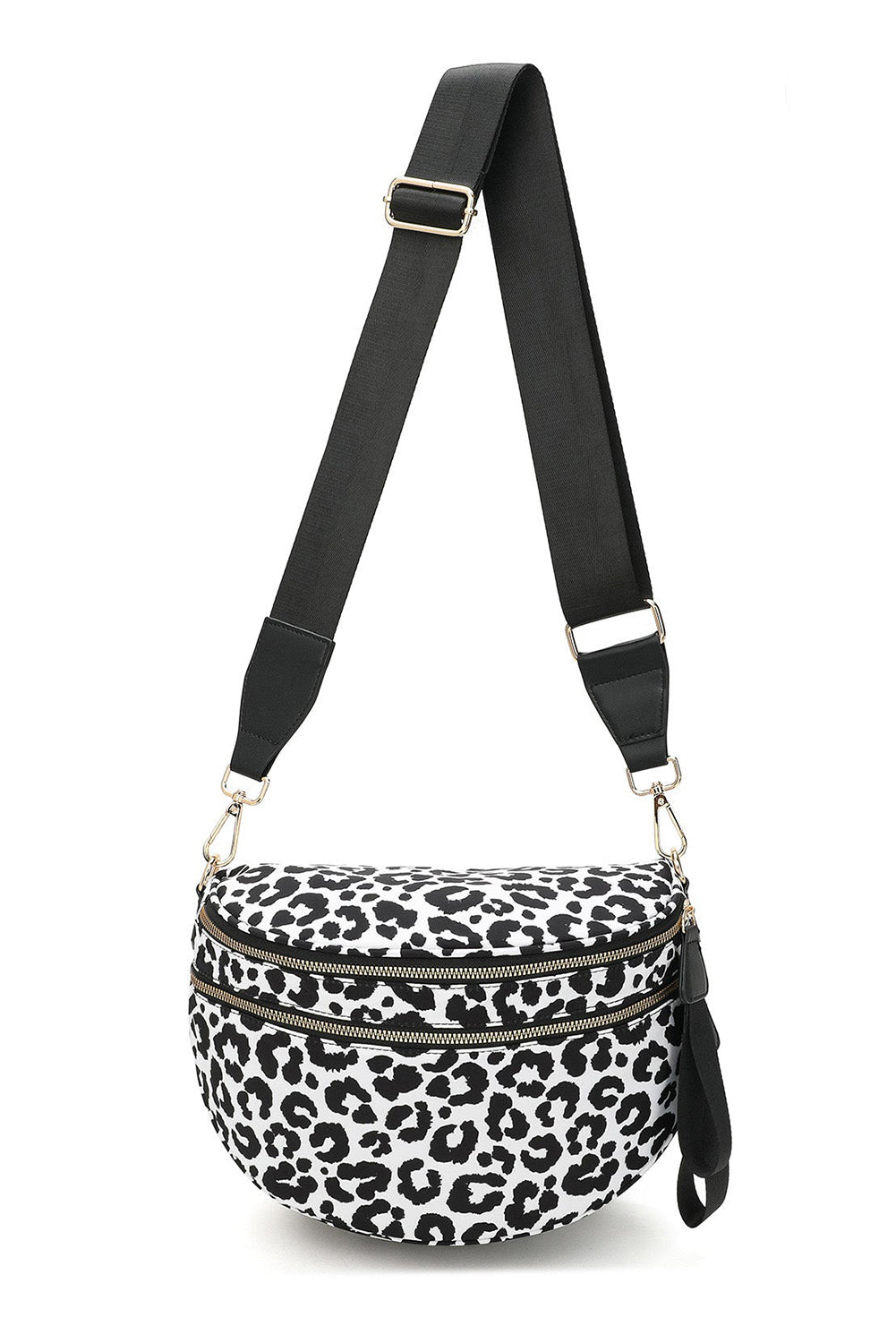 White Checkered Print Wide Strap Large Crossbody Bag