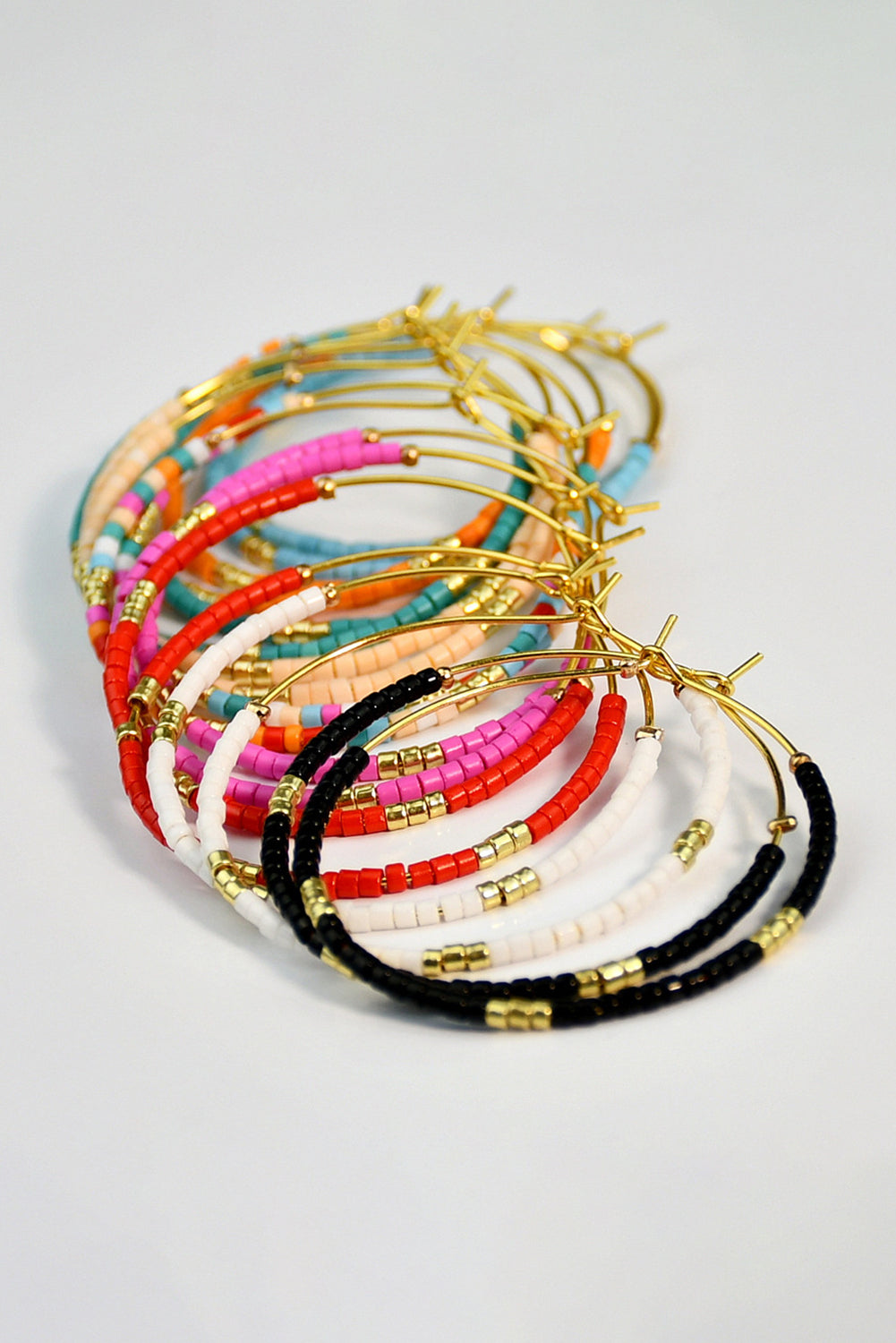 Rose Red 1 Pairs of Rice Beads Gold Plated Alloy Hoop Earrings