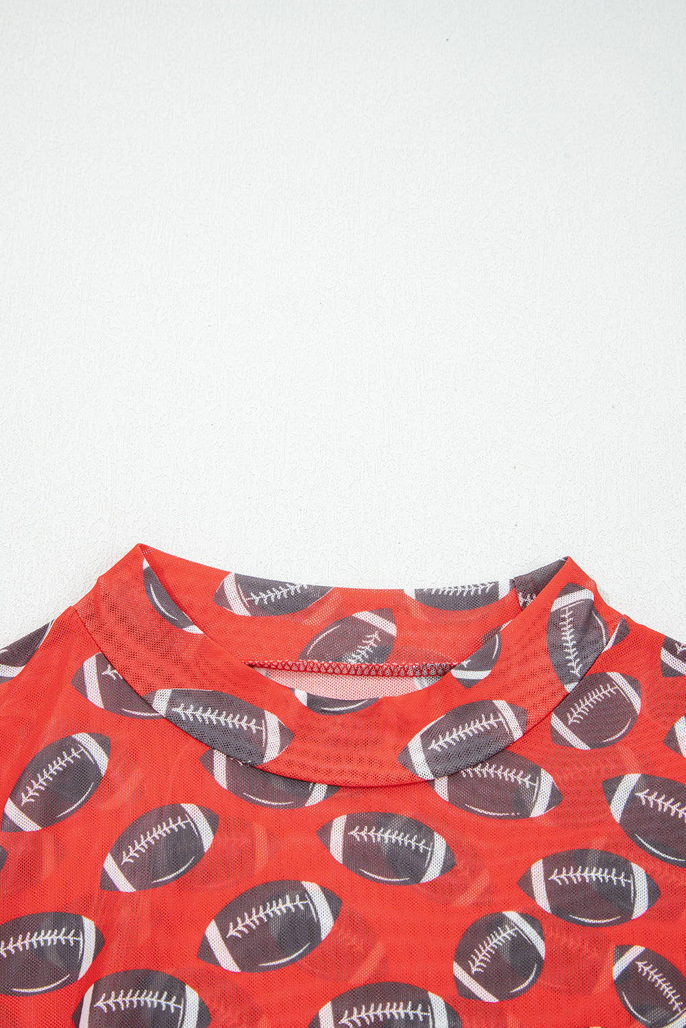 Red Game Day Rugby Mesh Sheer Long Sleeve Top
