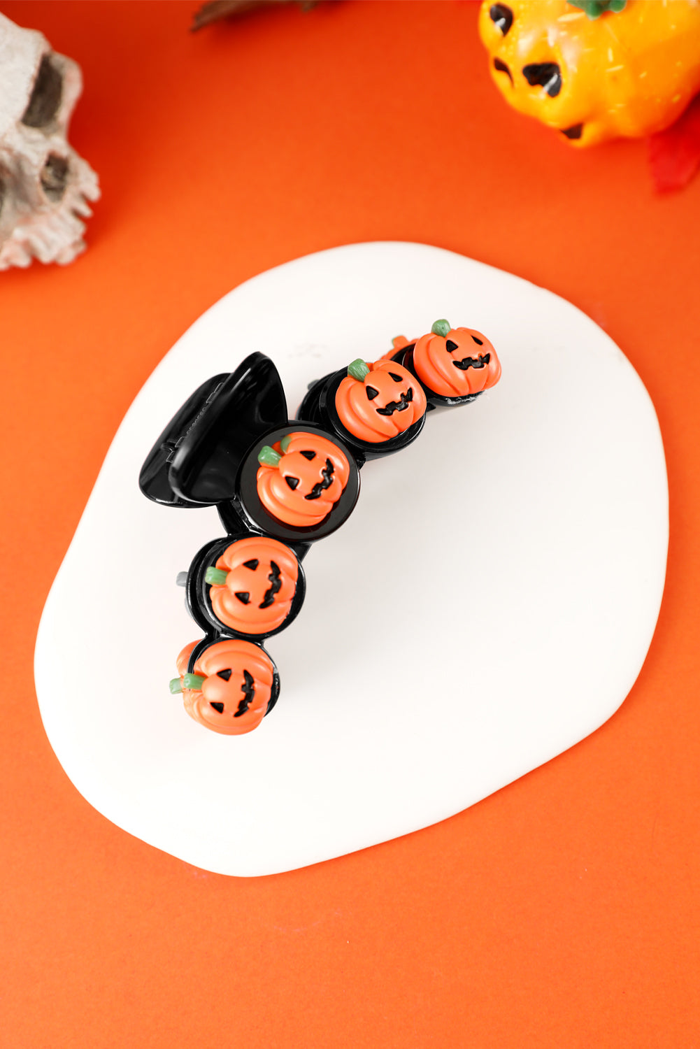 Russet Orange Halloween Pumpkin Design Acrylic Hair Claw Clip