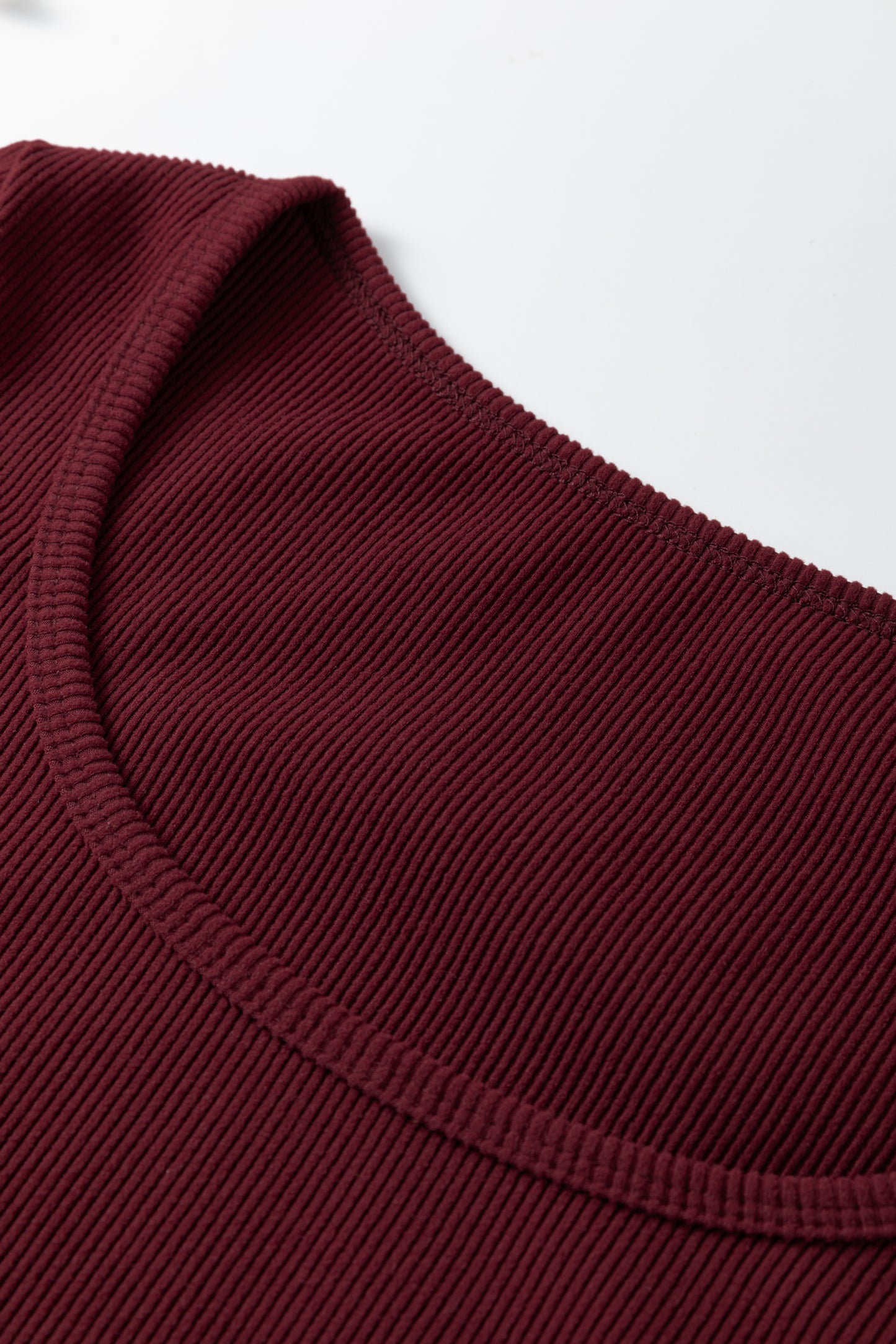 Coffee Ribbed Solid Color U Neck Cropped Long Sleeve Top