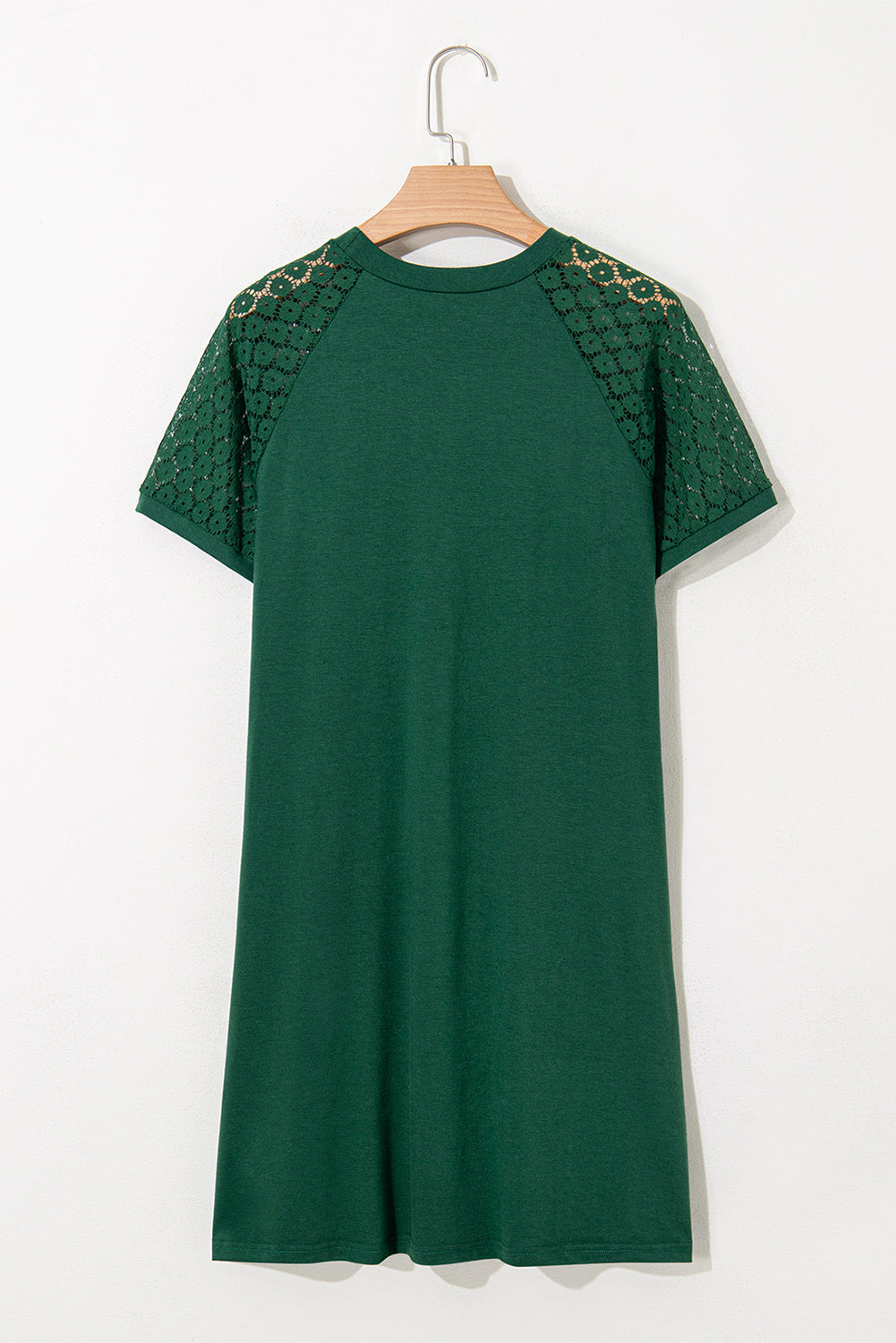 Blackish Green Contrast Lace Raglan Sleeve Pleated Detail Shift Dress