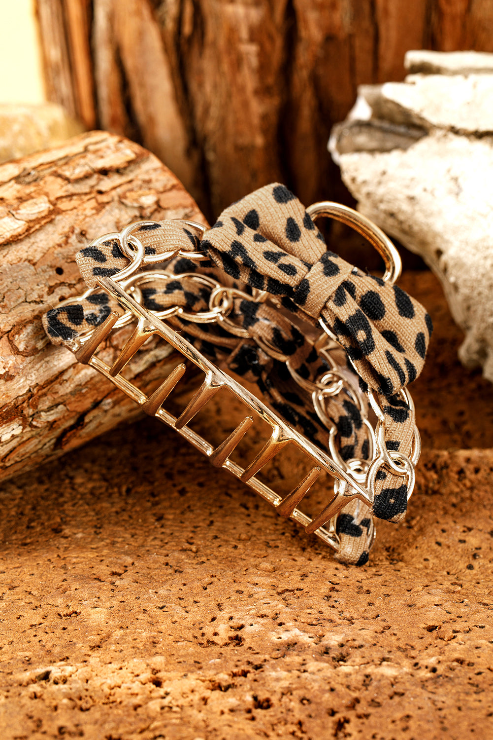Camel Leopard Print Bow Decor Alloy Hair Claw Clip