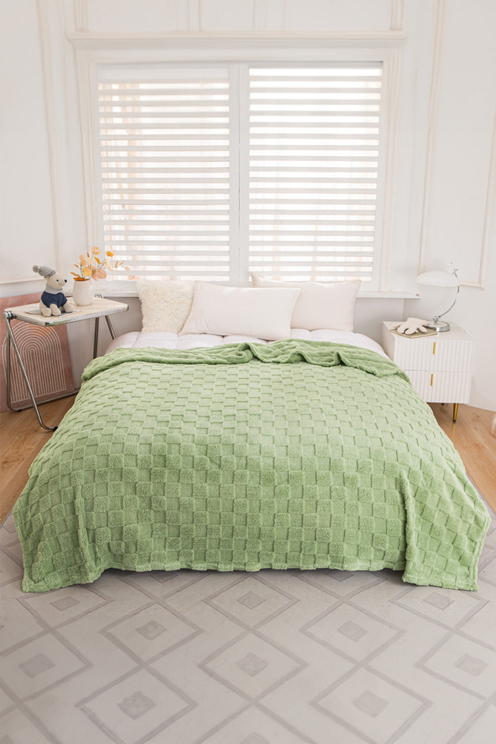Grass Green Checkered Texture Large Plush Blanket