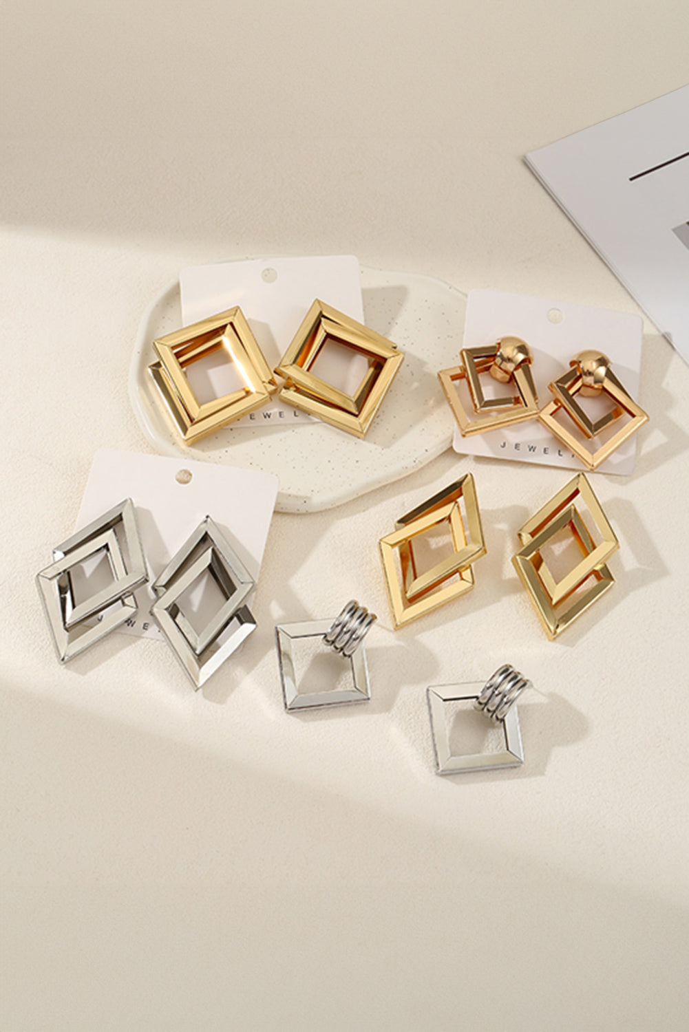 Gold Plated Double Square Geometry Studded Earrings