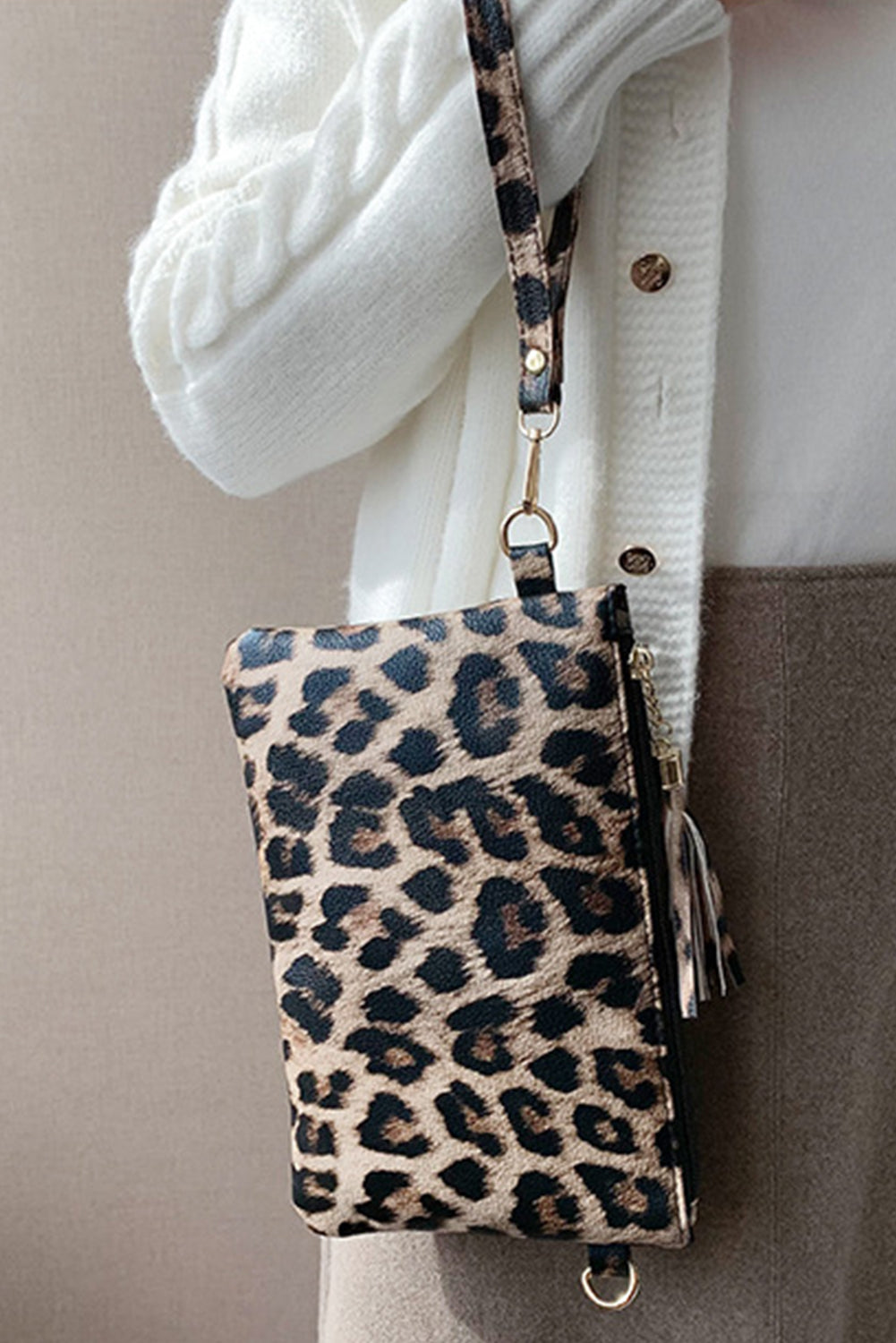 Chestnut Leopard/Cow Print Wrist Strap Zipped Wallet