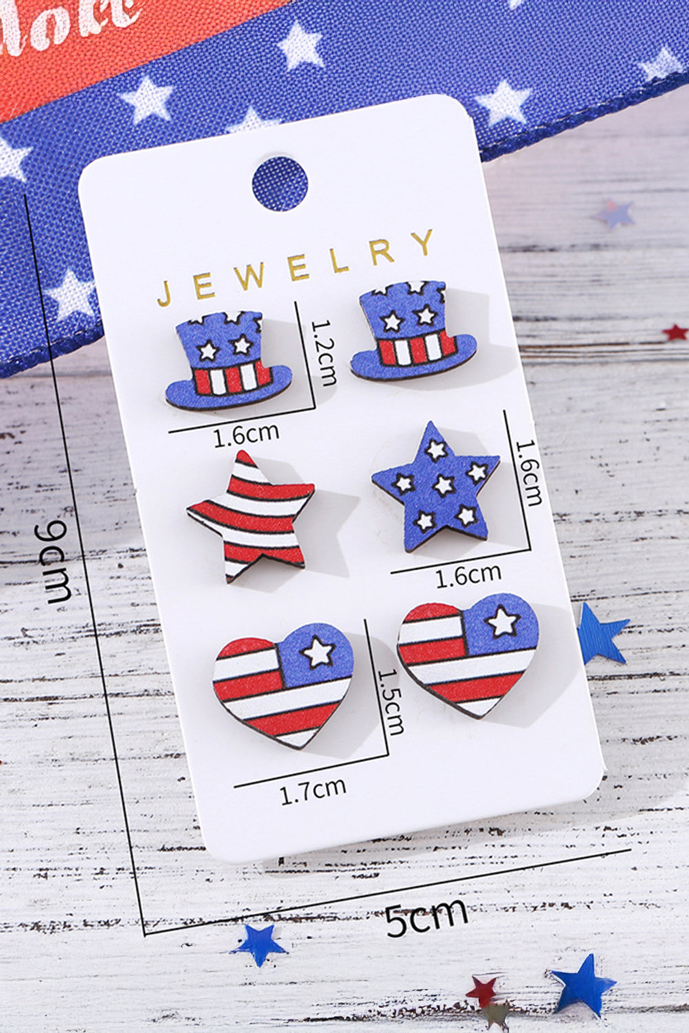 Dark Blue American Flag Hat Star Heart Stud Earrings