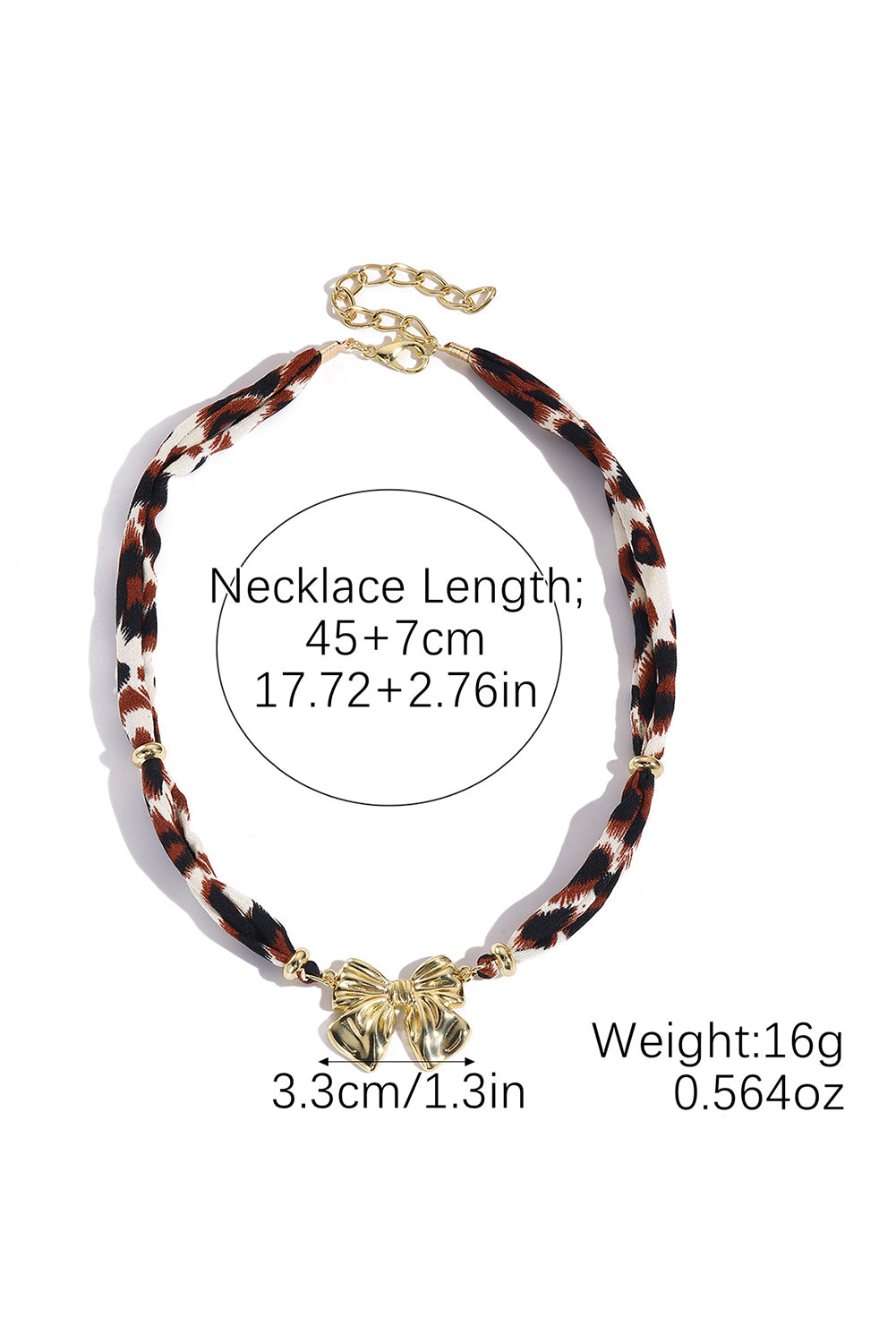 Gold Plated Bow Charm Leopard Ribbon Necklace