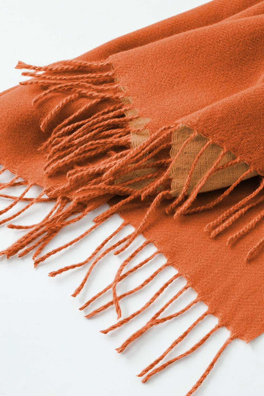 Russet Orange Two-Tone Cashmere Feel Tassel Scarf