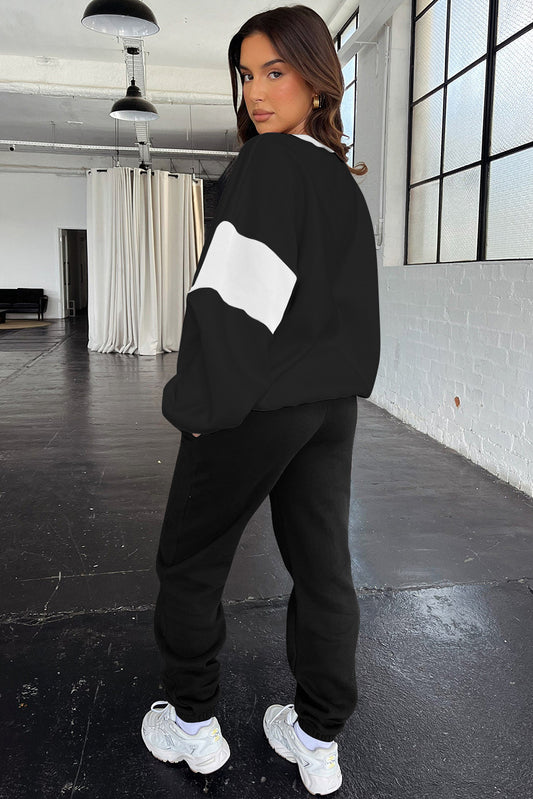Black Drop Shoulder Loose Sweatshirt and Joggers Active Set