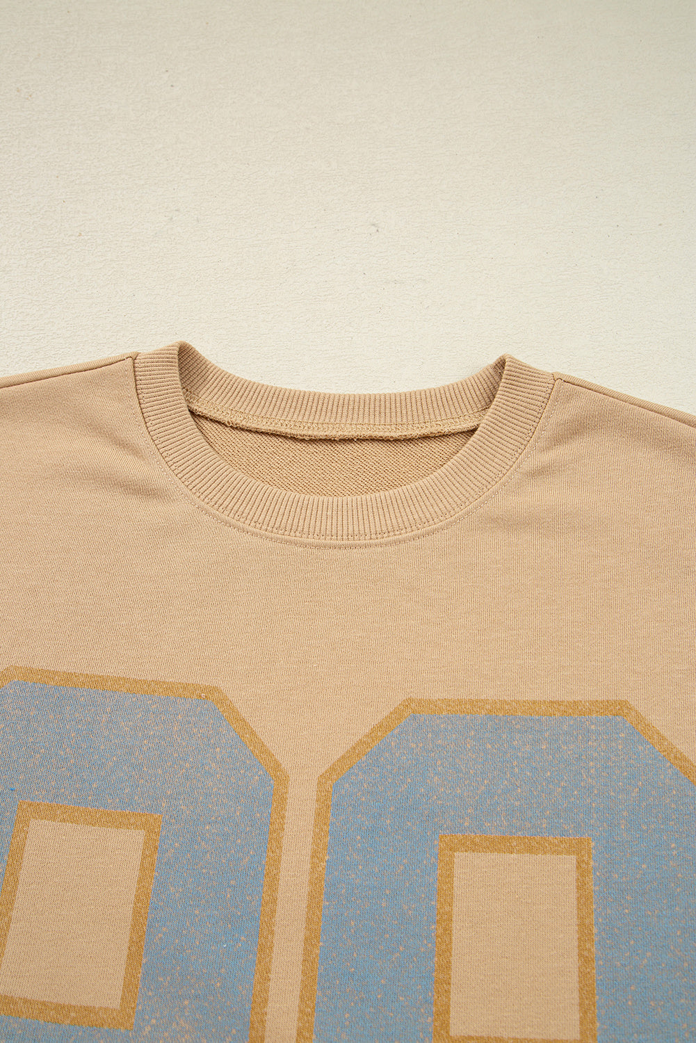 Khaki 88 Number Graphic Drawstring Hemline Oversize Long Sleeve Top