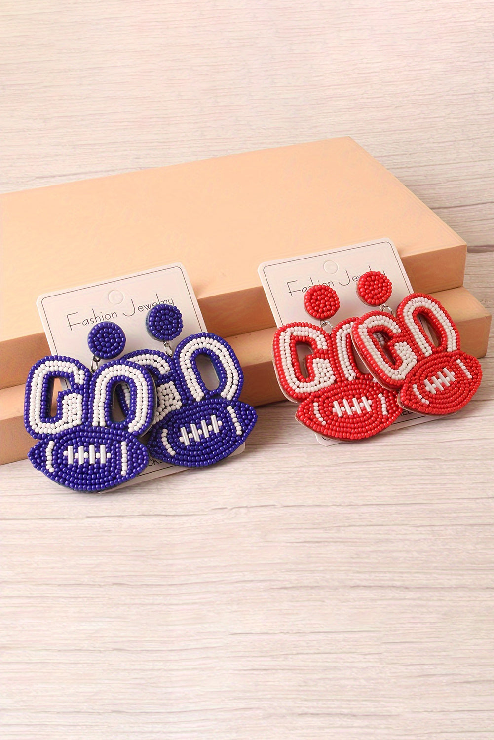 Bluing Beaded Go Rugby Football Earrings