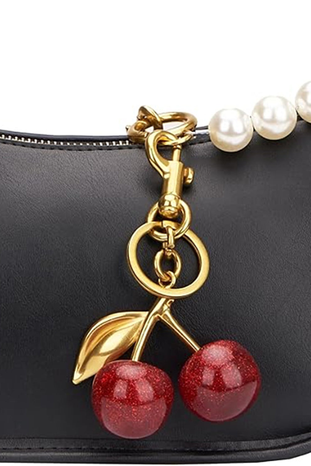Gold Glitter Cherry Shape Plated Alloy Keychain