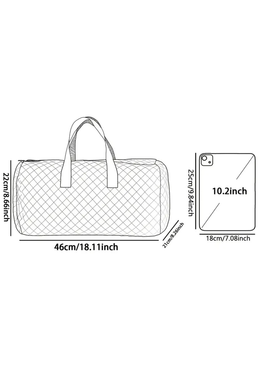 White Heart Shape Print Quilted Zipper Large Duffel Bag