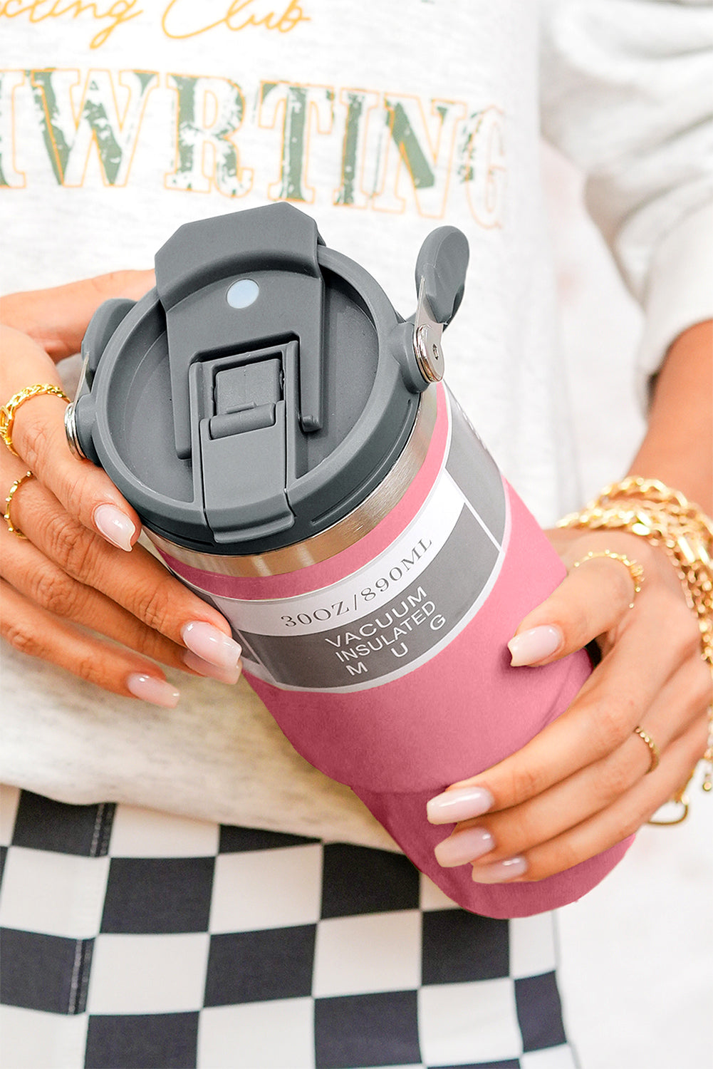 Peach Blossom Minimalist Insulated Vacuum Cup with Handle 30oz