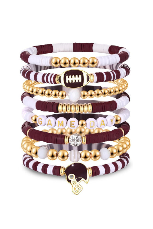 Chestnut Game Day 8pcs Stackable Football Beaded Charm Bracelet Set