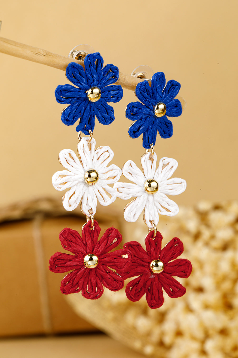 Blue Crochet Flowers Stud Dangle Earrings