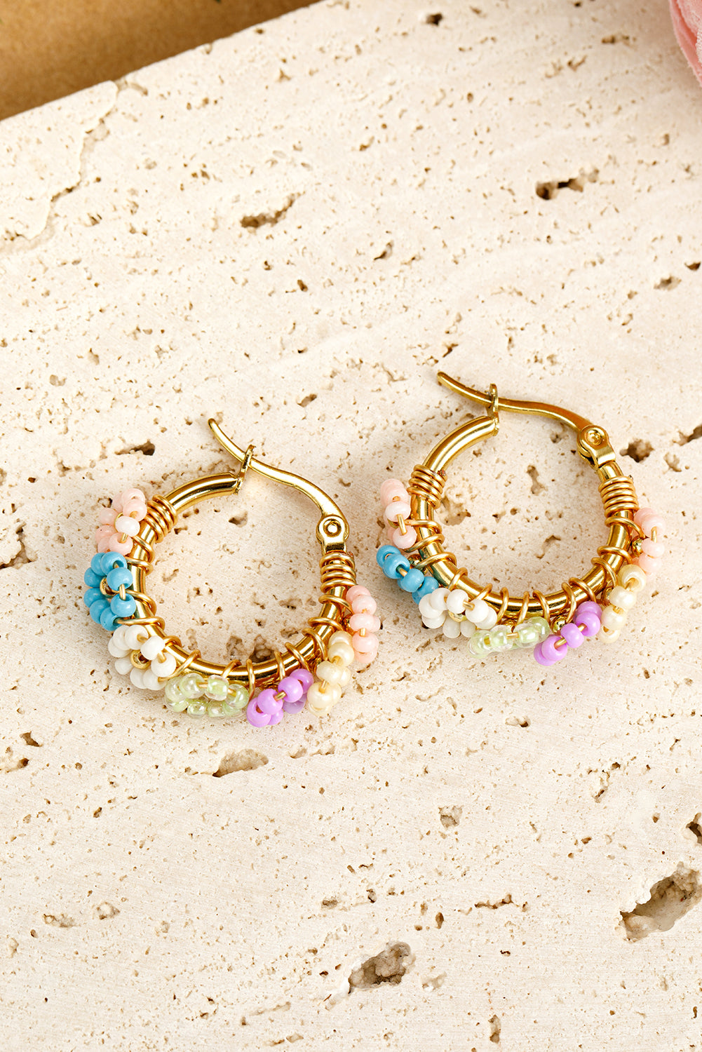 Gold Beaded Flower Hoop Alloy Earrings