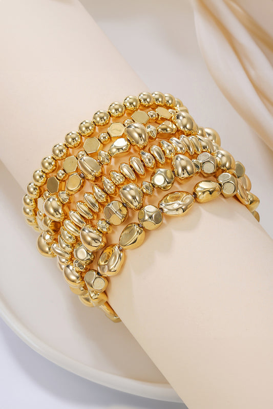 Gold Alloy Plated 6pcs Irregular Beading Bracelet