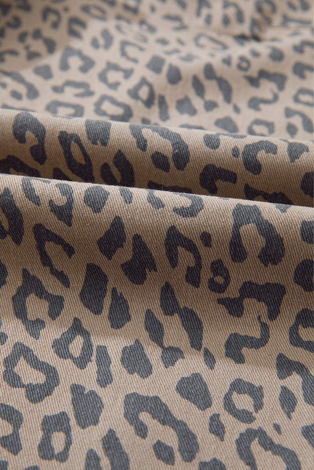 Khaki Leopard Printed Drawstring Elastic Waistband Pocketed Wide Leg Jeans
