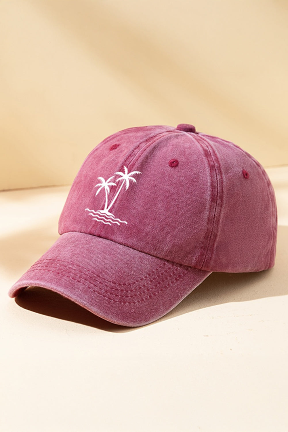 Wild Ginger Coconut Tree Embroidered Mineral Wash Adjustable Baseball Cap