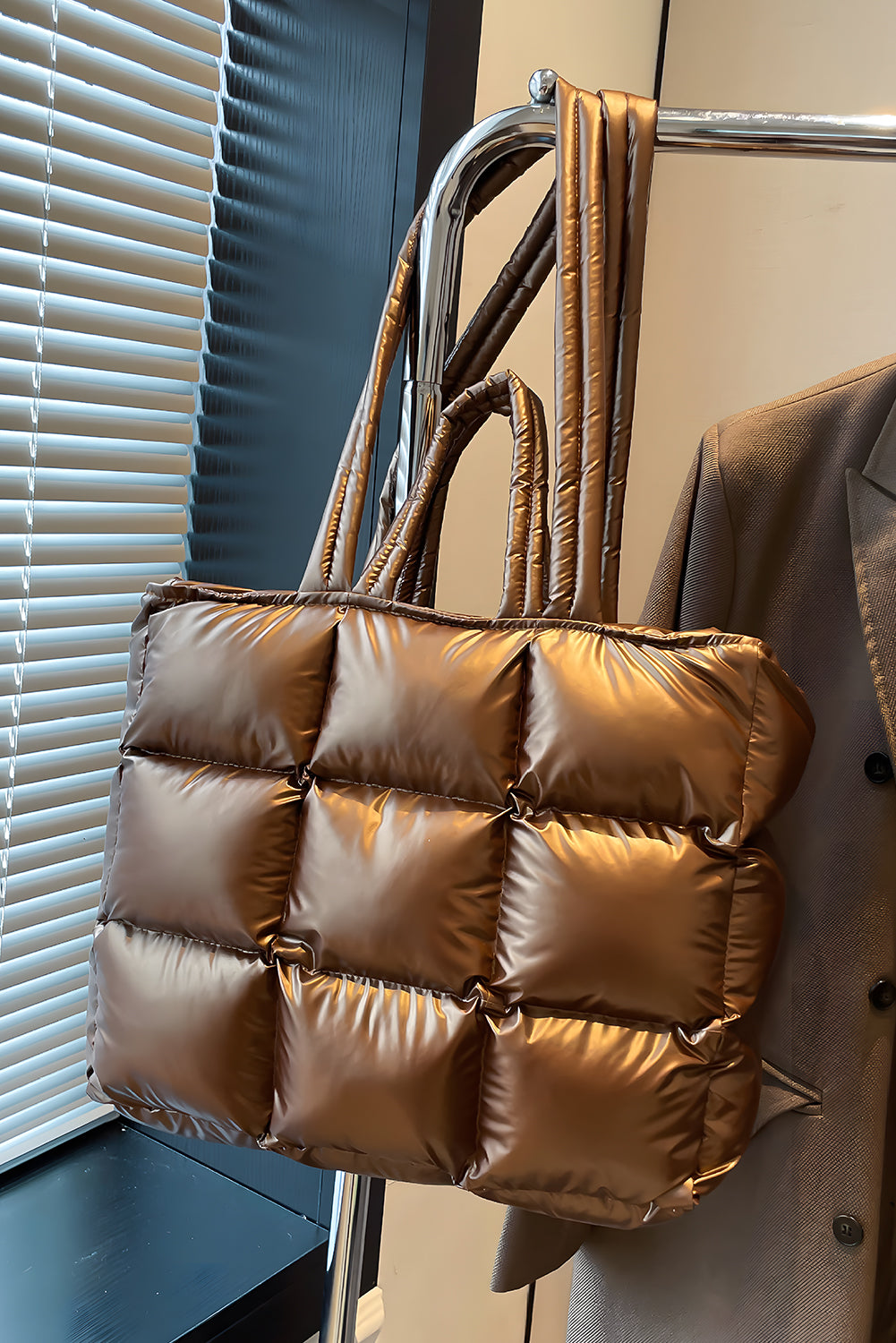 Gold Large Capacity Quilted Puffer Tote Bag