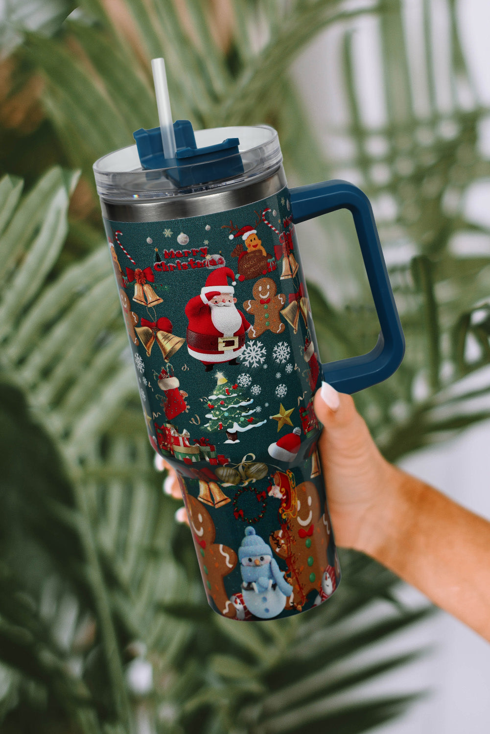 Sail Blue Christmas Print Handled Stainless Steel Tumblers 40oz