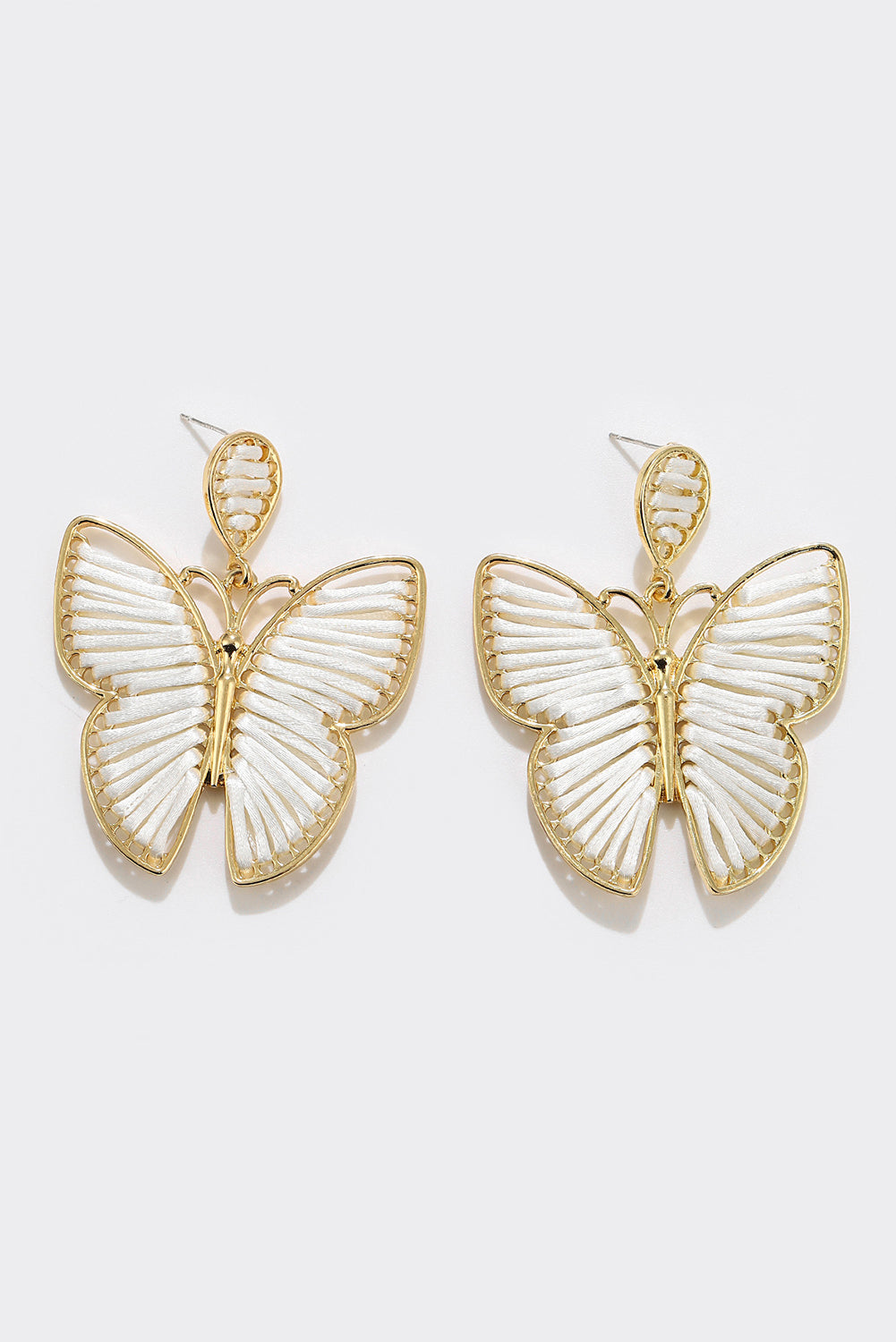 White Butterfly Woven Alloy Earrings