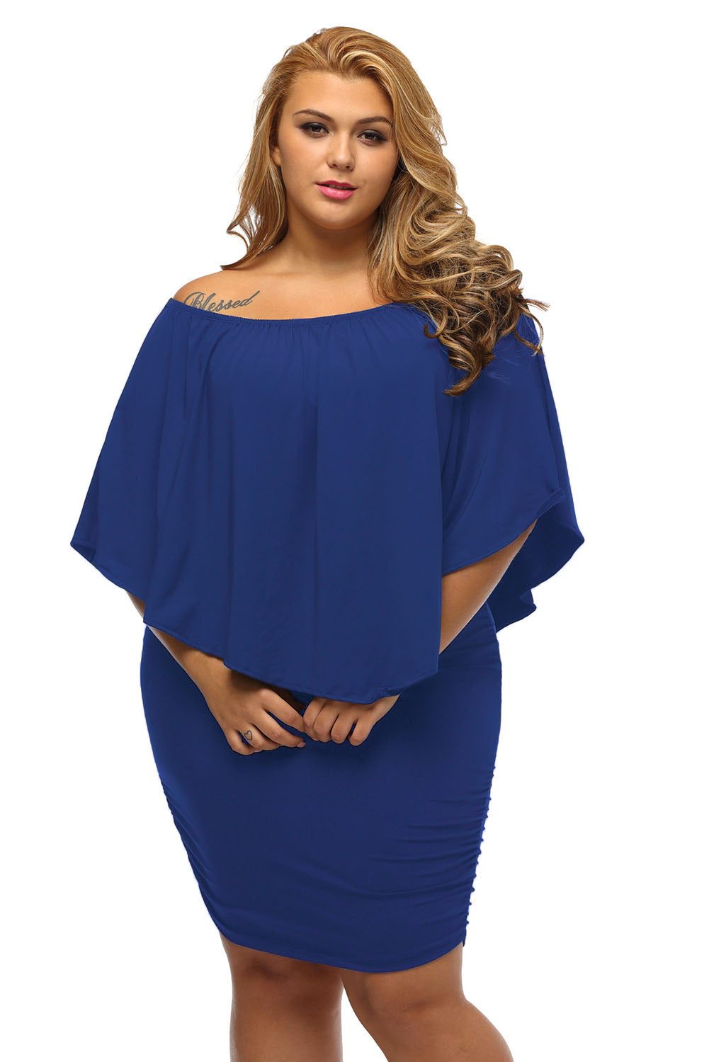 Plus size Dressing Layered Blue Mini Poncho Dress