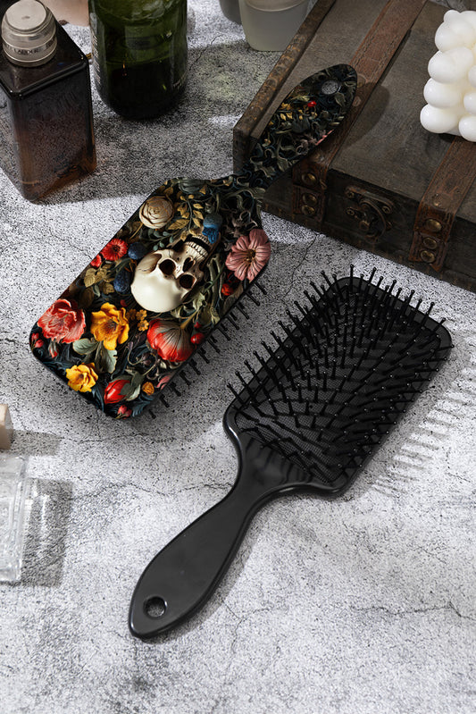 Black Gothic Flower Skull Print Air Cushion Comb