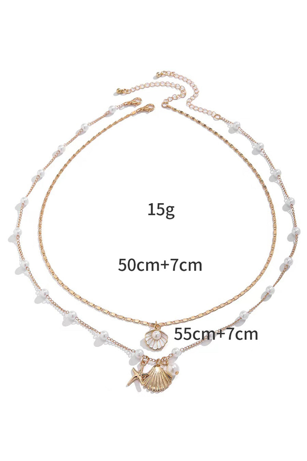Gold Starfish Shell Pearl Dual Chain Necklace