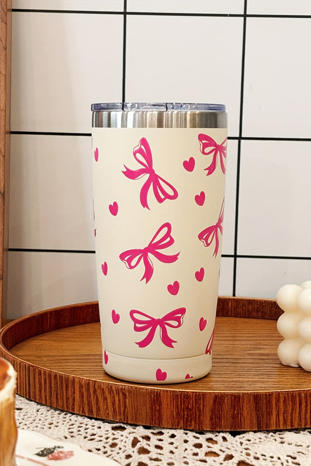 Rose Red Bows Hearts Printed Insulated Stainless Steel Cup