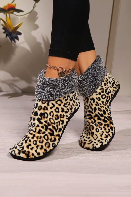 Beige Leopard Print Thermal Lined Socks