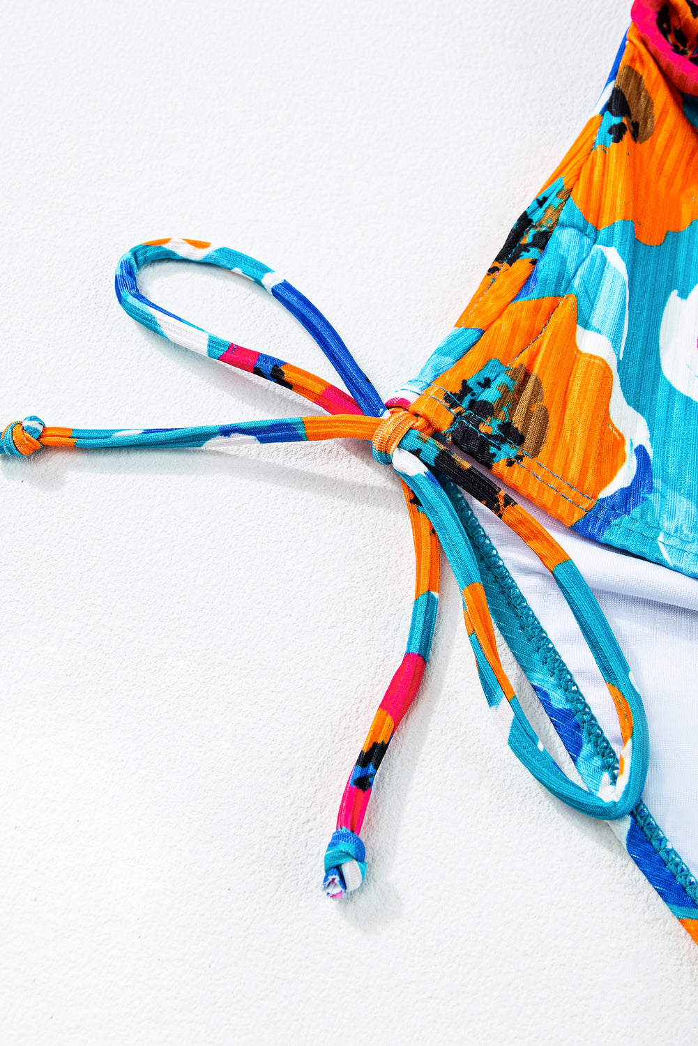 Sky Blue Orange Adjustable Straps Ribbed Knit One Piece Swimsuit